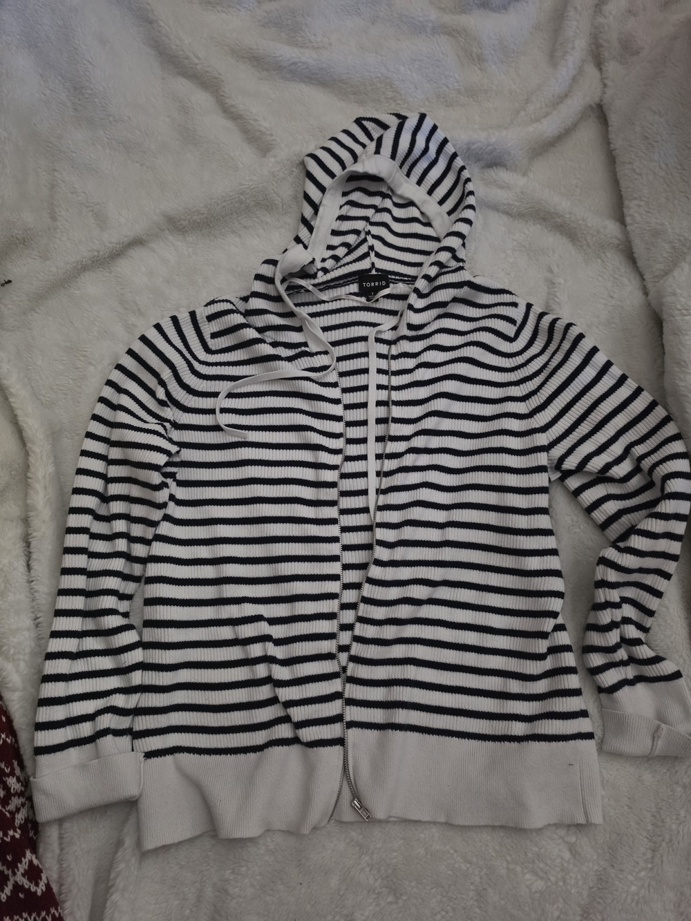 torrid Black & White Striped Zip-Up Hooded Sweater
